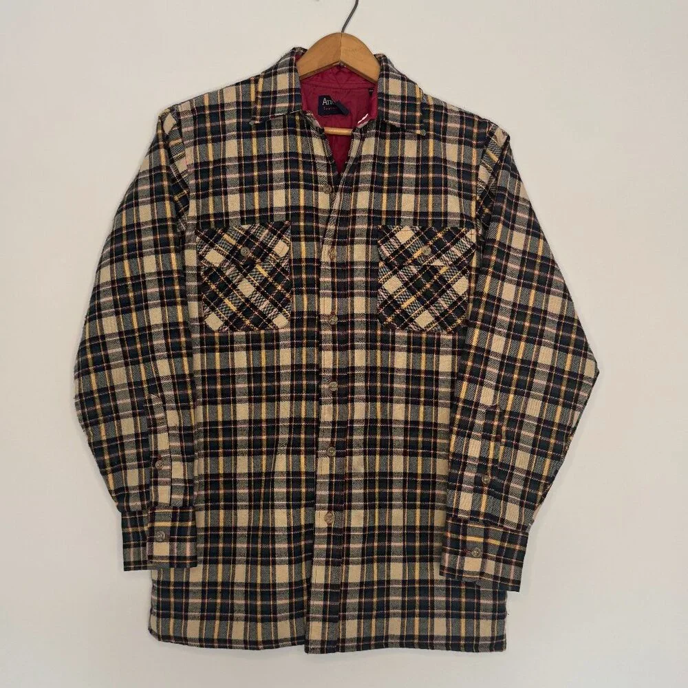 Vintage 1980s Arrow Chore Coat | Earthy Plaid Quilted Lining Shacket Men S - Picture 2 of 8